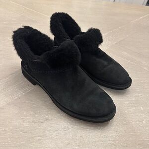 UGG Black Ankle Boots with Furry Pom-Pom